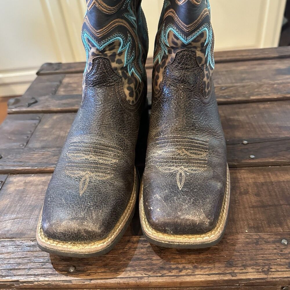 Ariat Lonestar Brown Turquoise Leather Boots Women’s Size 8 - Picture 4 of 7